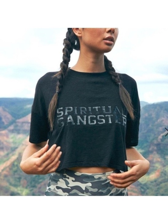 Spiritual Gangster Tops - SPIRITUAL GANGSTER Glossy Black Crop Tee